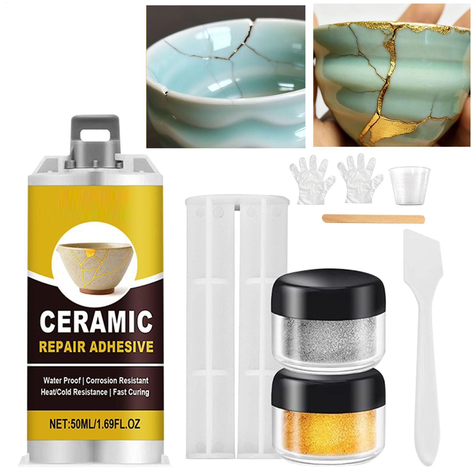 Tile Grout Repair - ชุดซ่อมเซรามิกคินท์ซูกิแบบญี่ปุ่น กาวสีทองปลอดภัยสำหรับอาหาร สำหรับงานศิลปะเครื่องปั้นดินเผาที่แตกหัก งานฝีมือ อ่างอาบน้ำ งานประติมากรรม