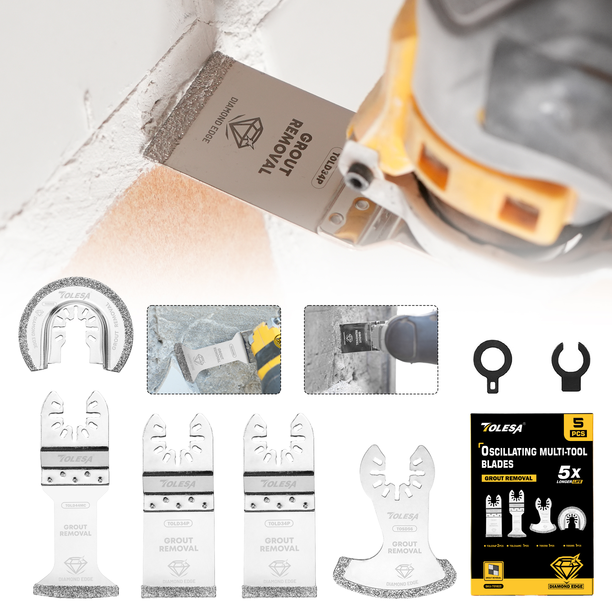 Grout Saw Removal - ใบเลื่อยตัดอเนกประสงค์ TOLESA 3/5 ชิ้น ใบเลื่อยเพชรสำหรับเครื่องมืออเนกประสงค์ ใช้สำหรับขจัดคราบปูน