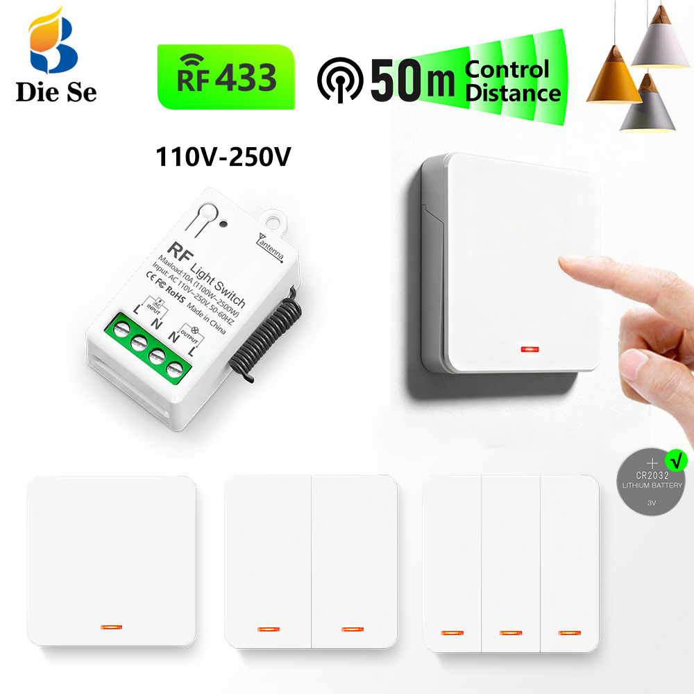 Home Improvement Expo - สวิตช์ไฟไร้สาย 433MHz AC 220V พร้อมตัวรับสัญญาณ และสวิตช์กดไร้สาย