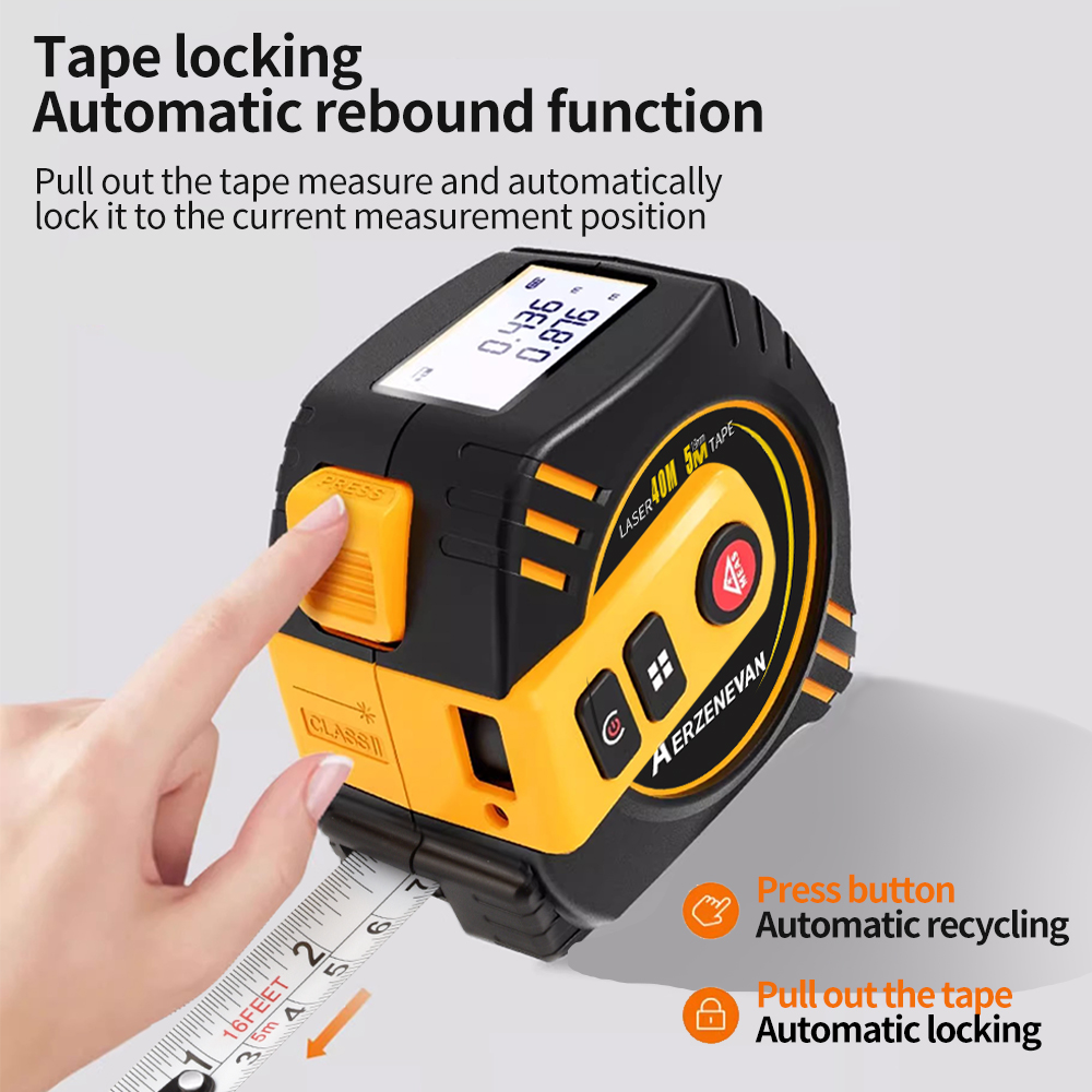 Home Improvement Expo - เครื่องวัดระยะด้วยเลเซอร์ความแม่นยำสูง 2-in-1 พร้อมหน้าจอ LCD เครื่องมือวัดเหล็กสำหรับงานปรับปรุงบ้าน