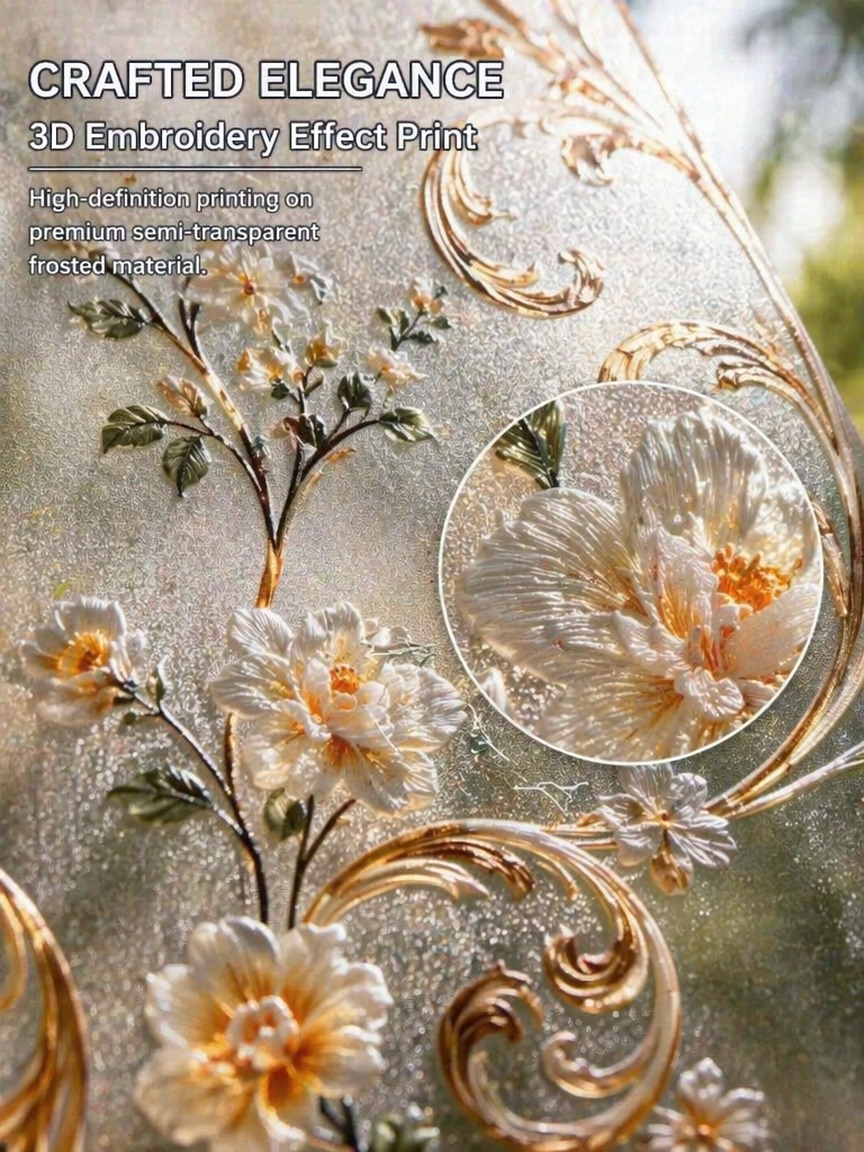 Window Insulation Film - ฟิล์มติดกระจกแบบโปร่งแสงลายปัก ป้องกันแสงและเพิ่มความเป็นส่วนตัว ติดตั้งง่าย ลอกออกได้ สำหรับกระจกห้องน้ำ