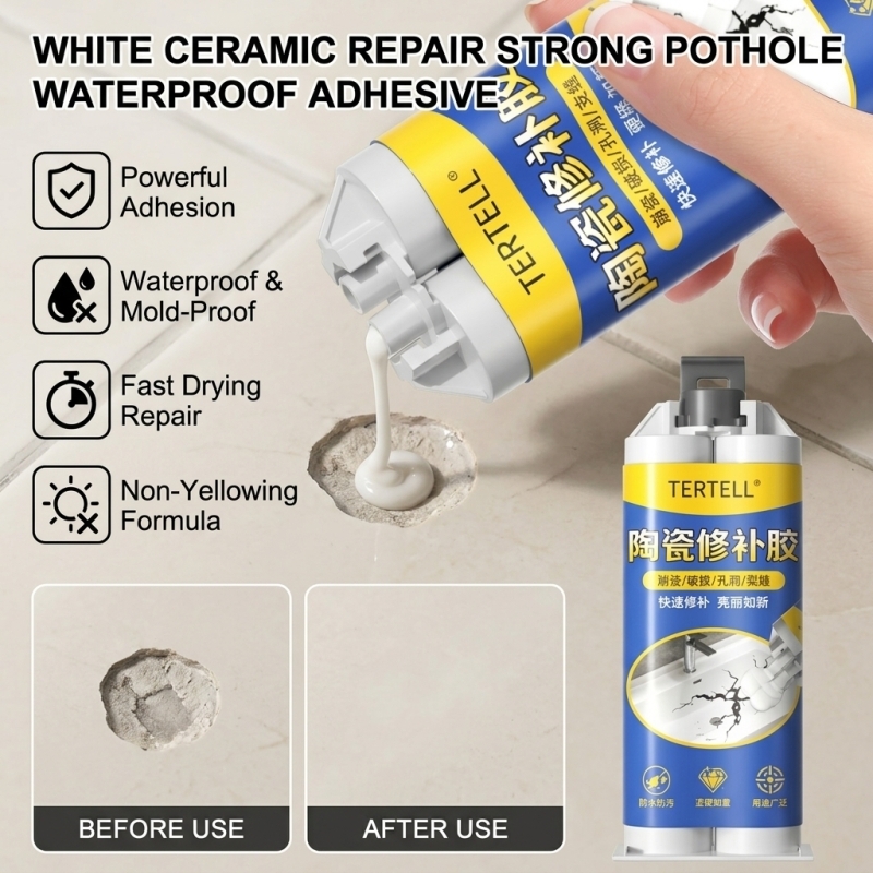 Tile Grout Repair - กาวซ่อมแซมรอยแตกเซรามิกสีขาว กาวซ่อมแซมรอยรั่วซึมกระเบื้องที่แข็งแรงและกันน้ำ สำหรับห้องน้ำ อ่างอาบน้ำ เคาน์เตอร์ครัว