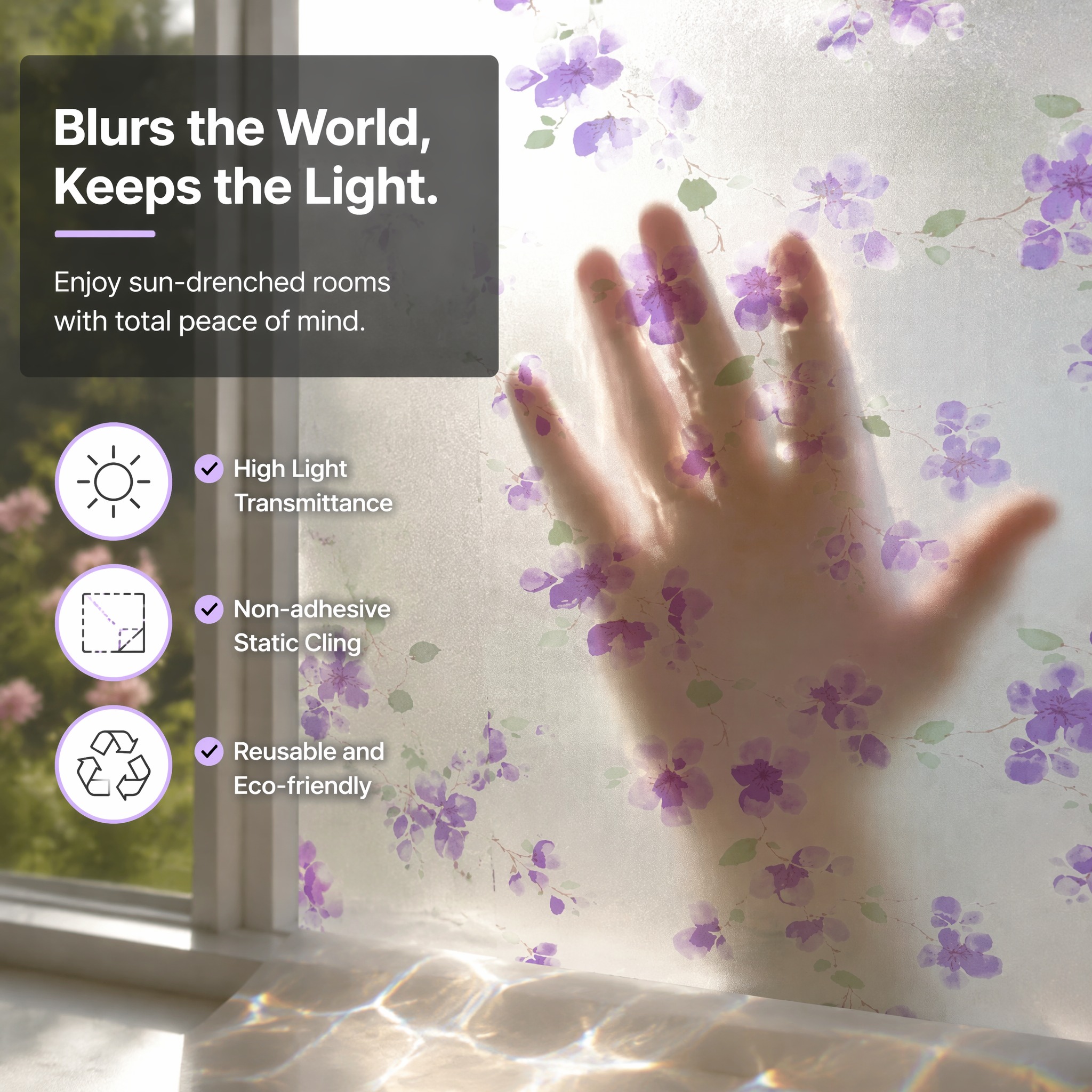ฟิล์มติดกระจกลายดอกไม้สีม่วง ฟ - Window Insulation Film บทวิจารณ์และราคา