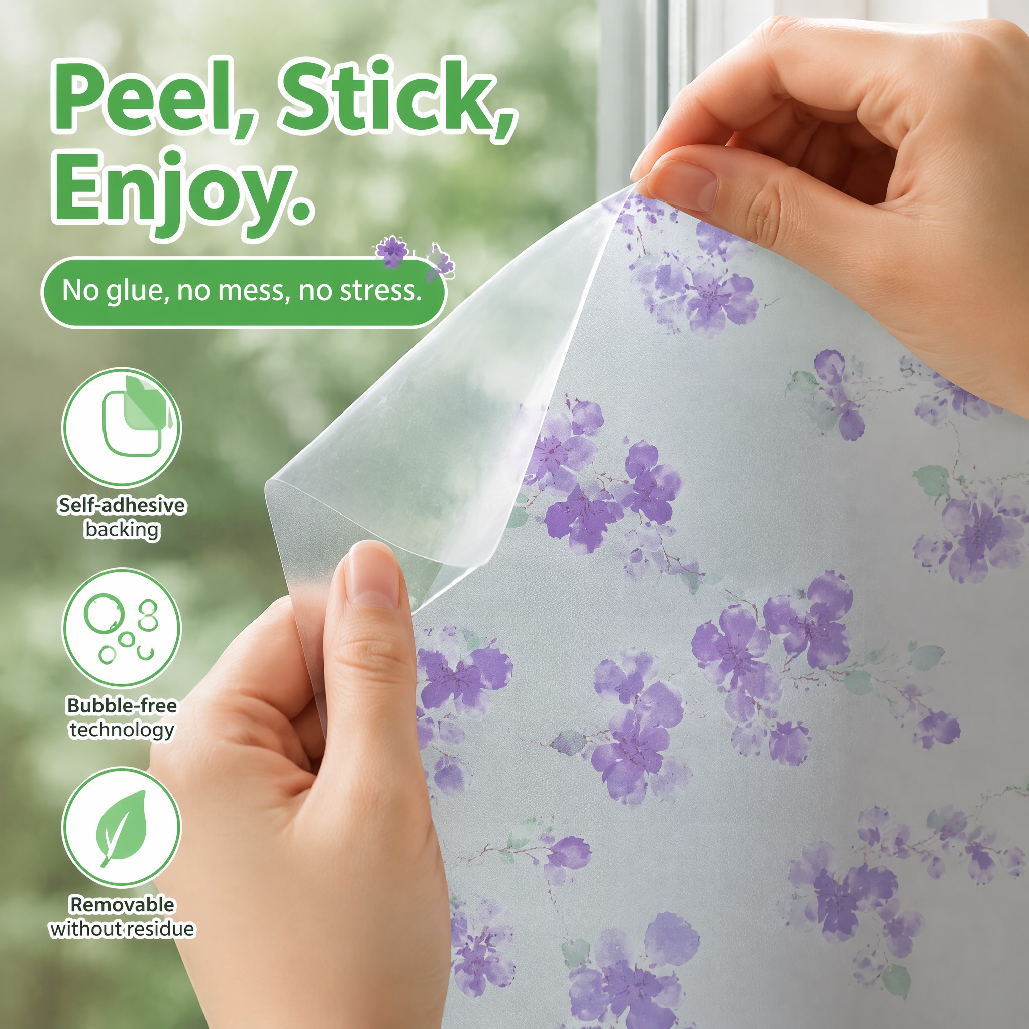 ฟิล์มติดกระจกลายดอกไม้สีม่วง ฟ - Window Insulation Film บทวิจารณ์และราคา
