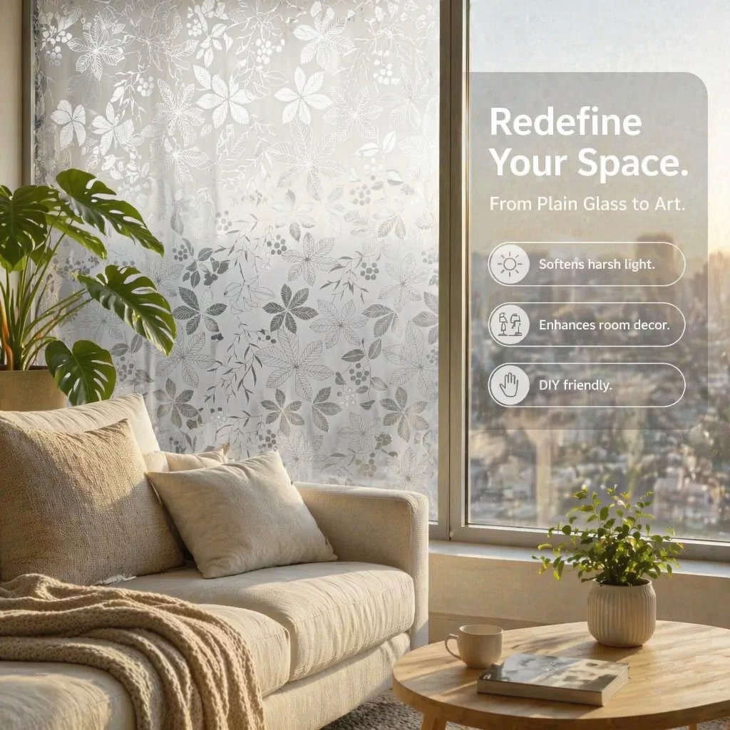 ฟิล์มติดหน้าต่างลายดอกไม้สีม่ว - Window Insulation Film บทวิจารณ์และราคา